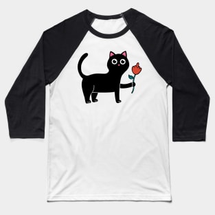 Cat and Flower Baseball T-Shirt